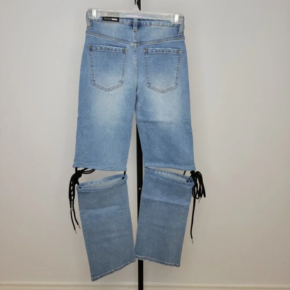 Fashion Nova Tie  Open Knee Jeans - Picture 6 of 7